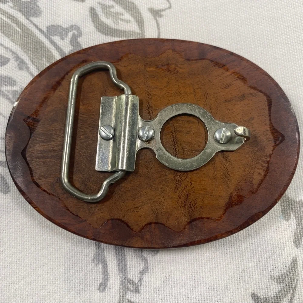 Inlaid DEER - Vintage Glossy Wood Artisan Belt Buckle - Perfect Hunters Gift!‎